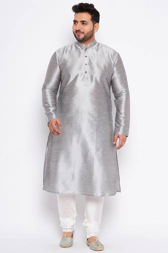 Men's grey silk blend kurta pyjama set