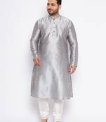 Men's grey silk blend kurta pyjama set