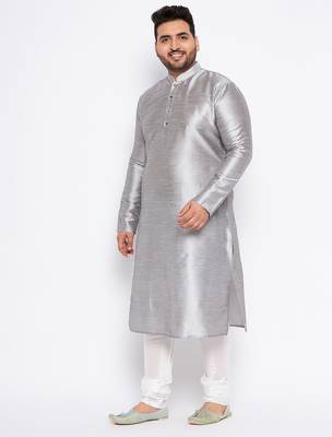 Men's grey silk blend kurta pyjama set 2