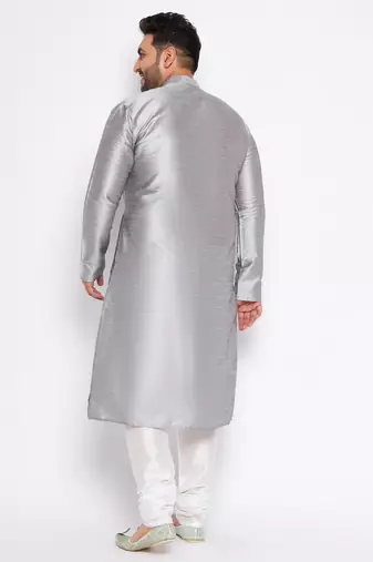 Men's grey silk blend kurta pyjama set
