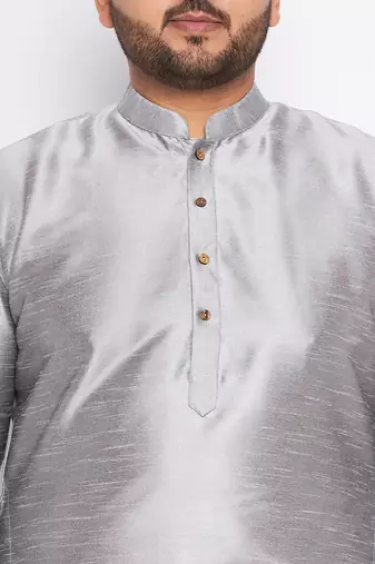 Men's grey silk blend kurta pyjama set