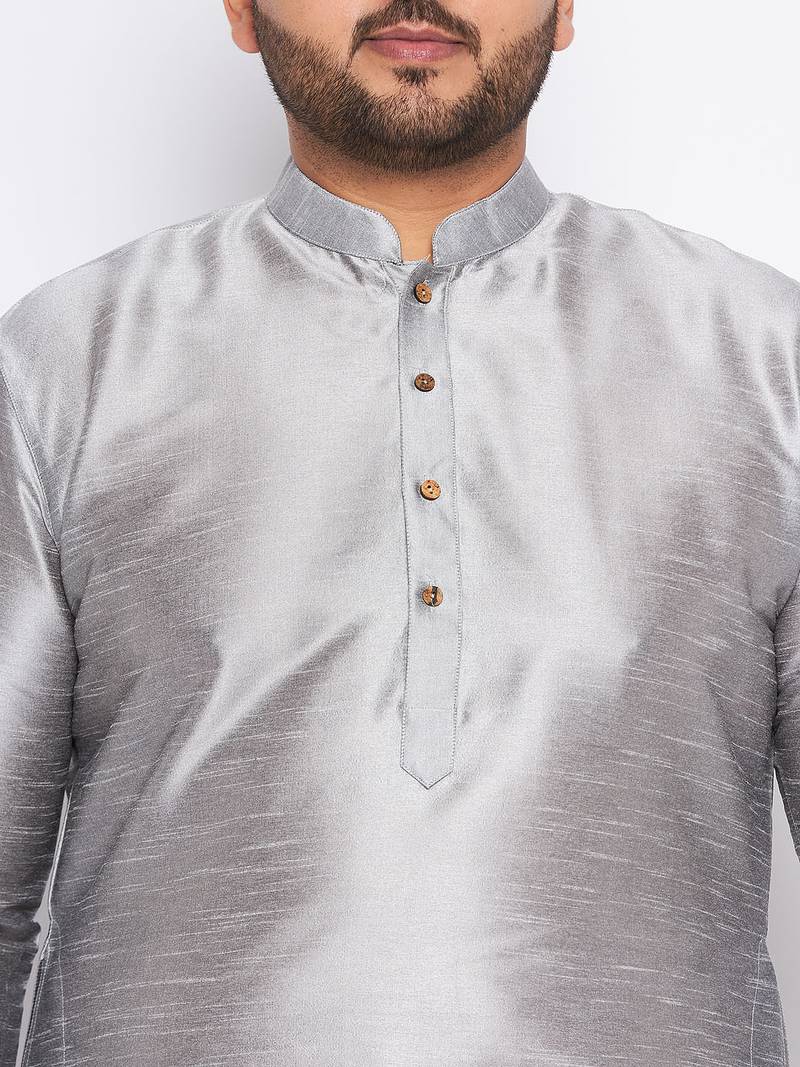 Men's grey silk blend kurta pyjama set