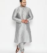 Men's grey silk blend kurta pyjama set