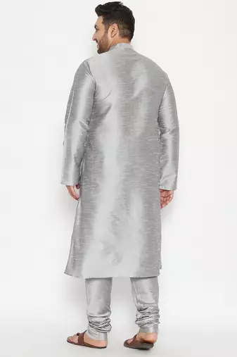 Men's grey silk blend kurta pyjama set