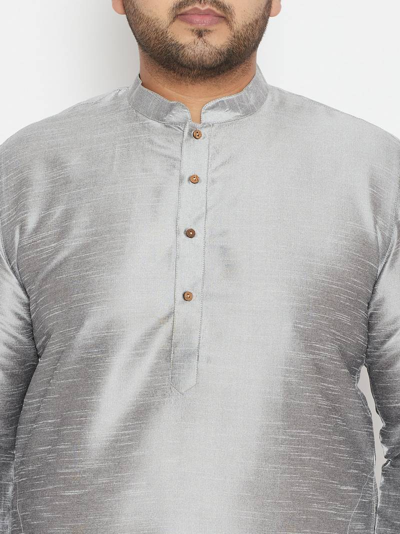 Men's grey silk blend kurta pyjama set