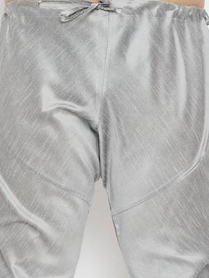 Men's grey silk blend kurta pyjama set 5