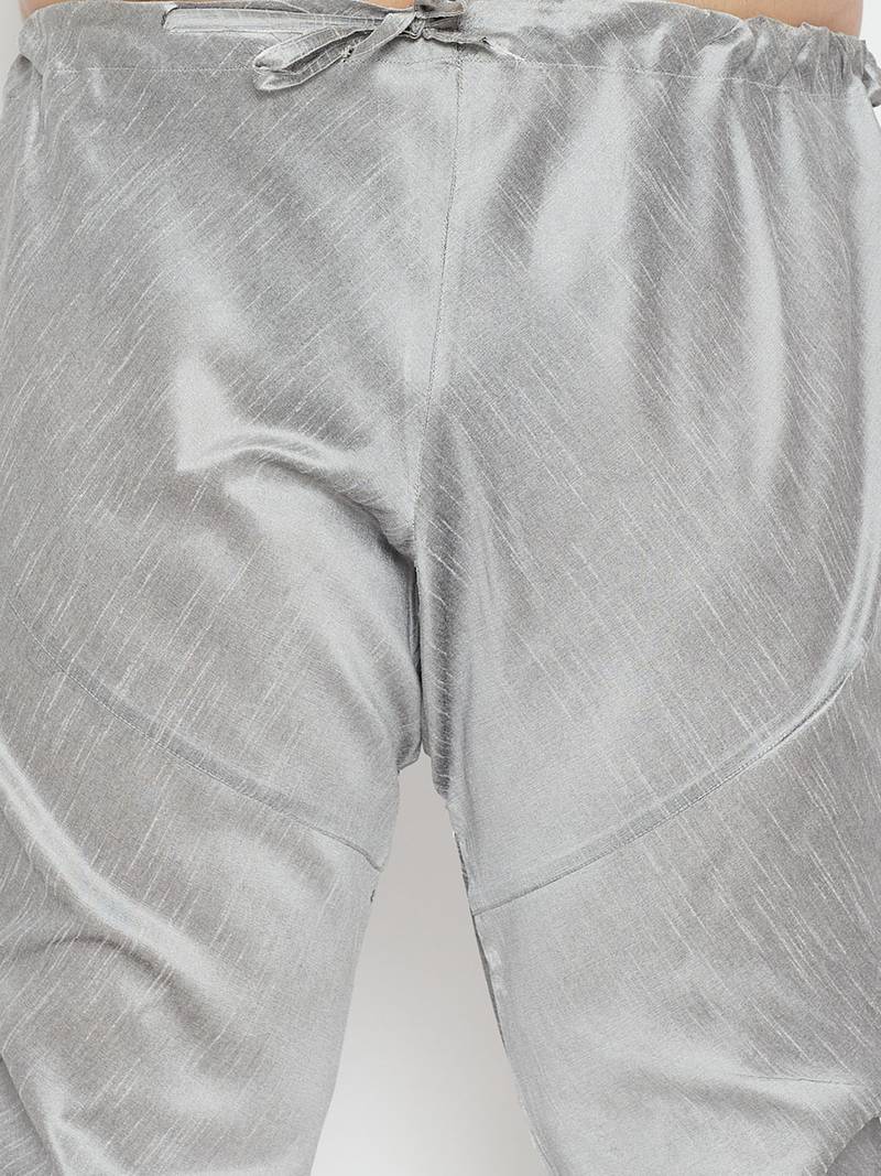 Men's grey silk blend kurta pyjama set