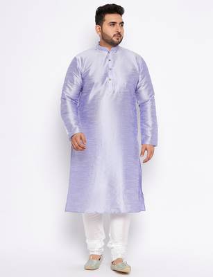 Men's bluish white silk blend kurta pyjama set 1