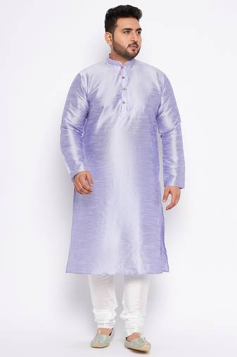 Men's bluish white silk blend kurta pyjama set