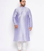 Men's bluish white silk blend kurta pyjama set