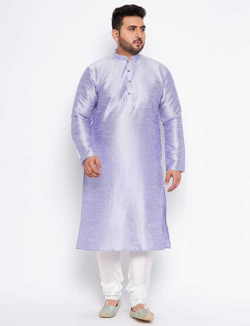 Men's bluish white silk blend kurta pyjama set
