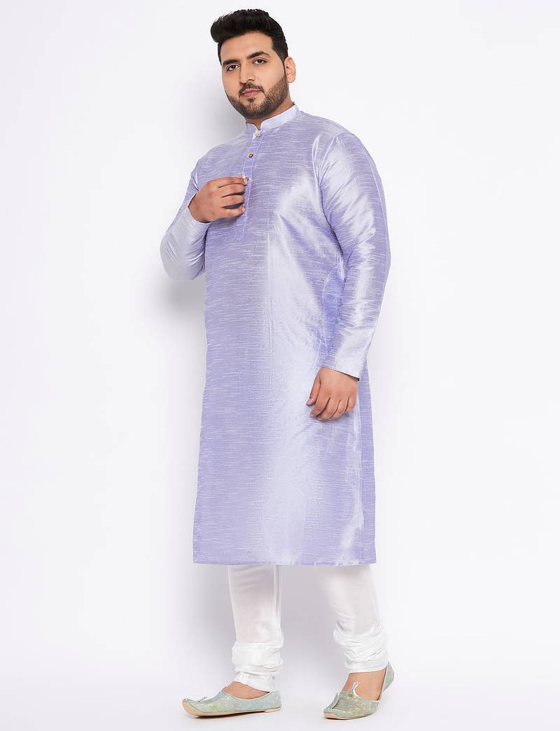 Men's bluish white silk blend kurta pyjama set