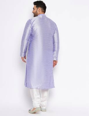 Men's bluish white silk blend kurta pyjama set 3