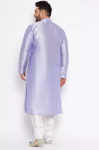Men's bluish white silk blend kurta pyjama set
