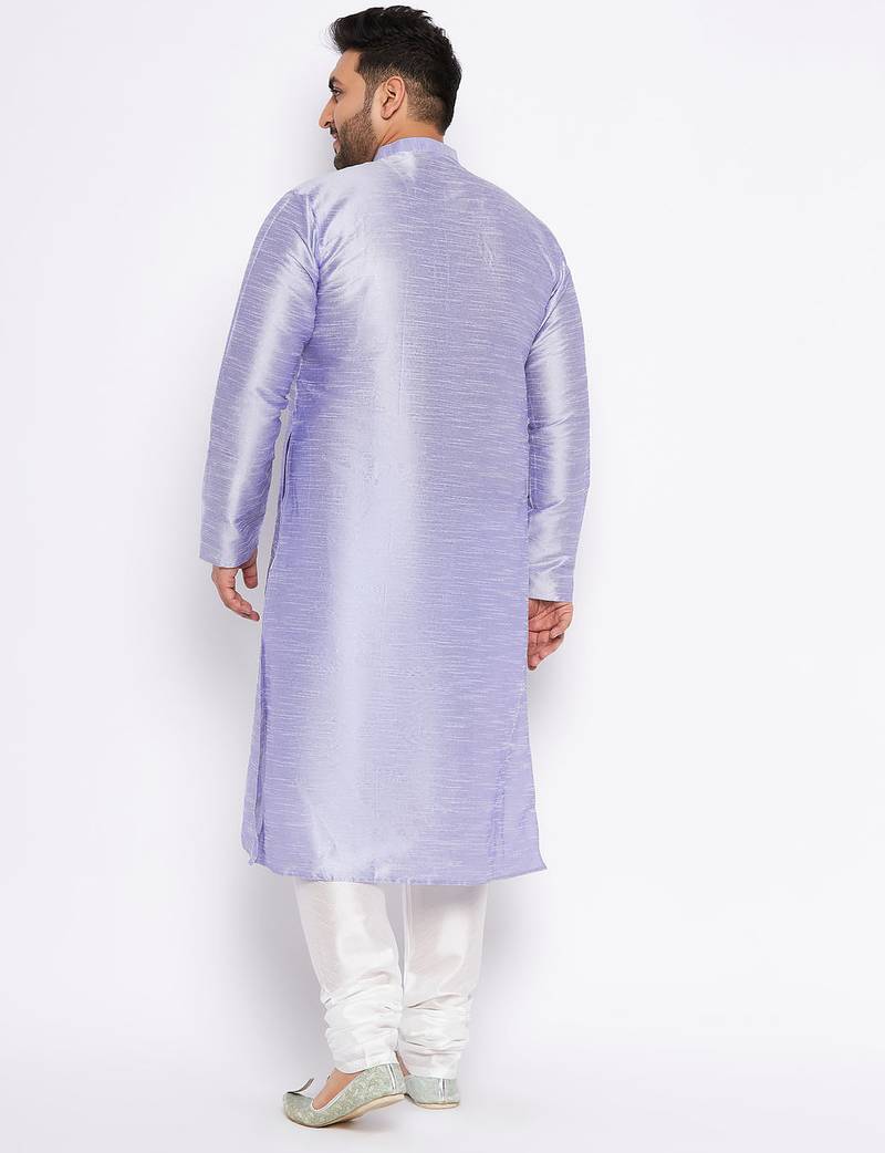 Men's bluish white silk blend kurta pyjama set
