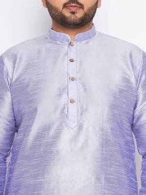 Men's bluish white silk blend kurta pyjama set 4