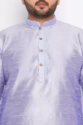Men's bluish white silk blend kurta pyjama set
