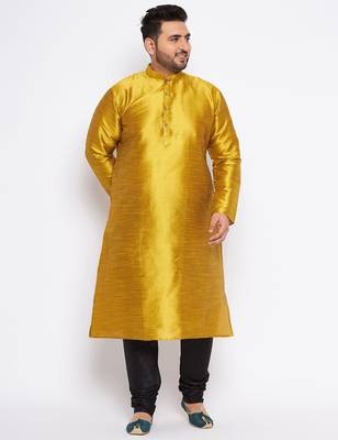 Men's mustard silk blend kurta pyjama set 1