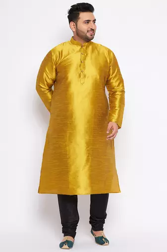 Men's mustard silk blend kurta pyjama set