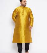 Men's mustard silk blend kurta pyjama set