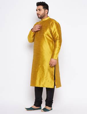 Men's mustard silk blend kurta pyjama set 2