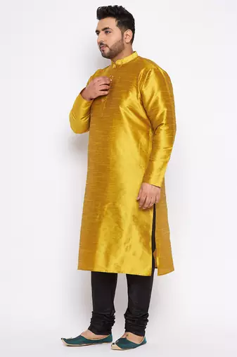 Men's mustard silk blend kurta pyjama set