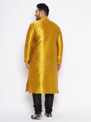 Men's mustard silk blend kurta pyjama set 3