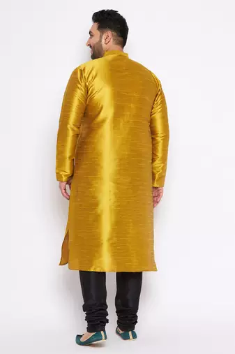 Men's mustard silk blend kurta pyjama set