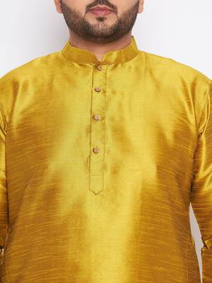 Men's mustard silk blend kurta pyjama set 4