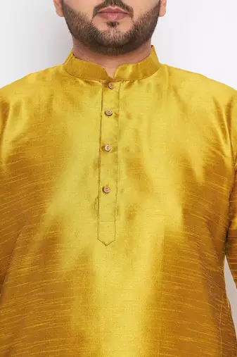 Men's mustard silk blend kurta pyjama set