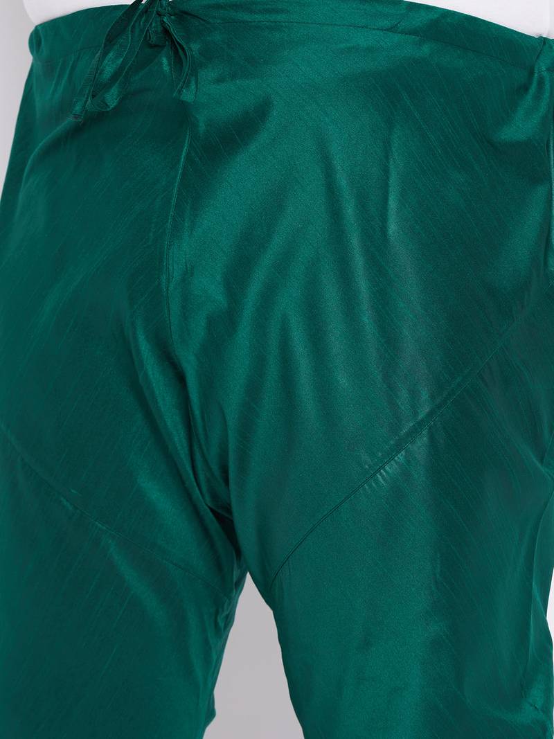 Men's mustard and bottle green silk blend kurta pyjama set