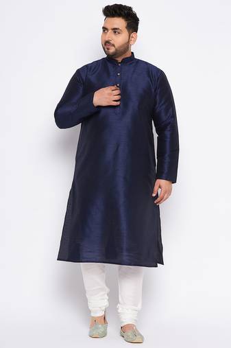 Men's navy blue silk blend kurta pyjama set