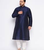 Men's navy blue silk blend kurta pyjama set