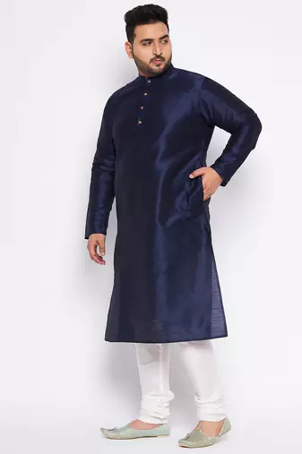 Men's navy blue silk blend kurta pyjama set