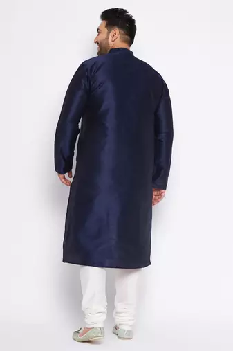 Men's navy blue silk blend kurta pyjama set