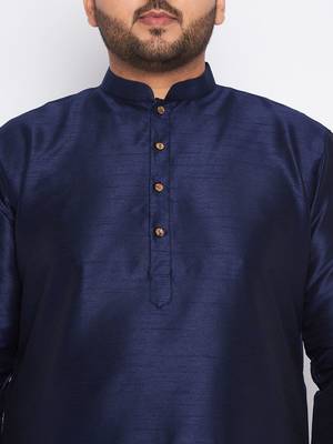 Men's navy blue silk blend kurta pyjama set 4