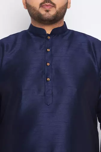 Men's navy blue silk blend kurta pyjama set