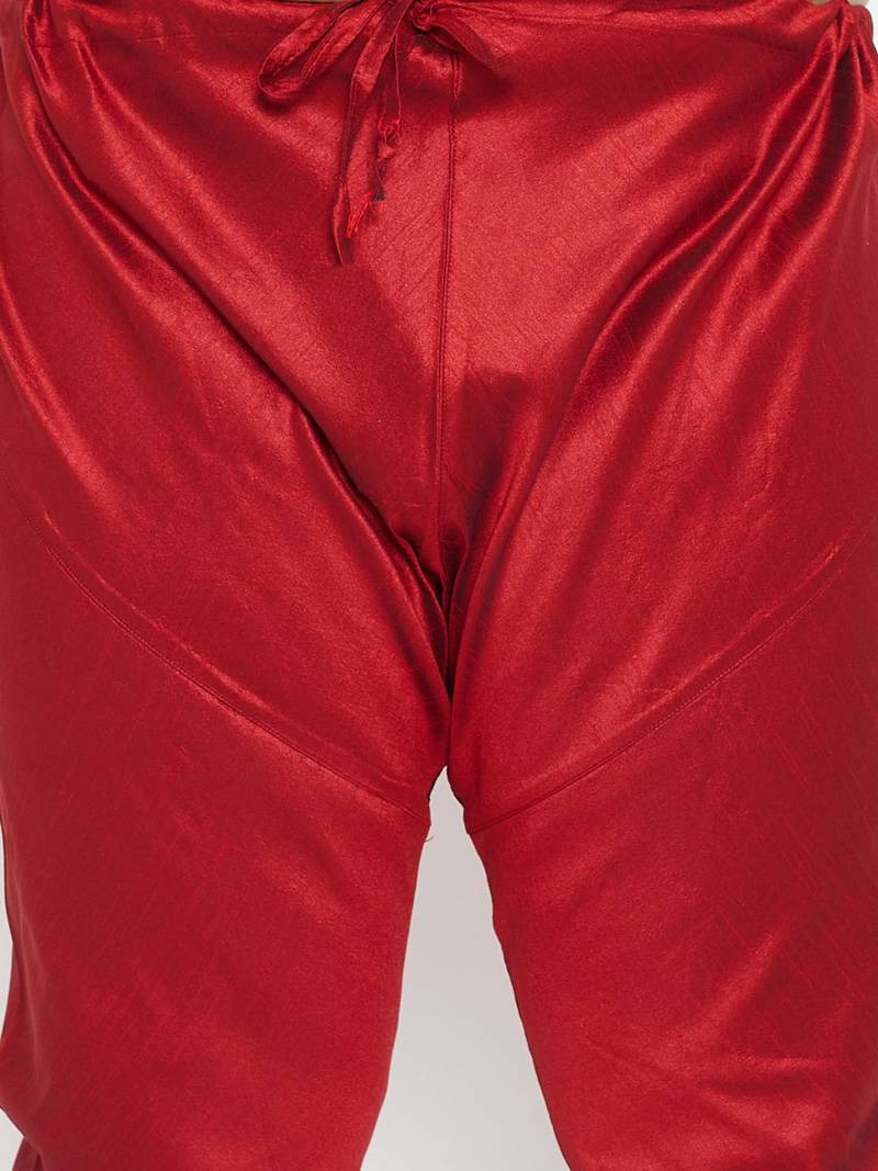 Men's orange and maroon silk blend kurta pyjama set