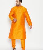 Men's orange silk blend kurta pyjama set
