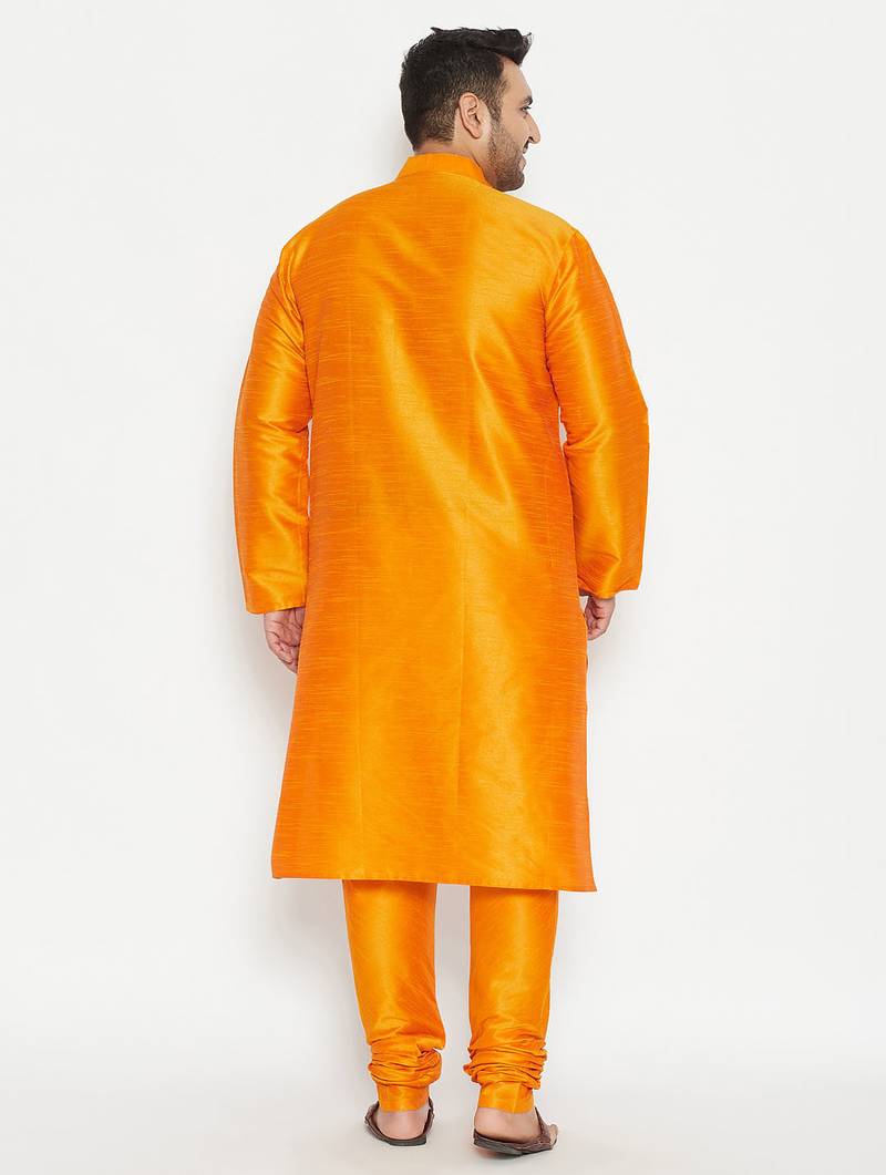 Men's orange silk blend kurta pyjama set