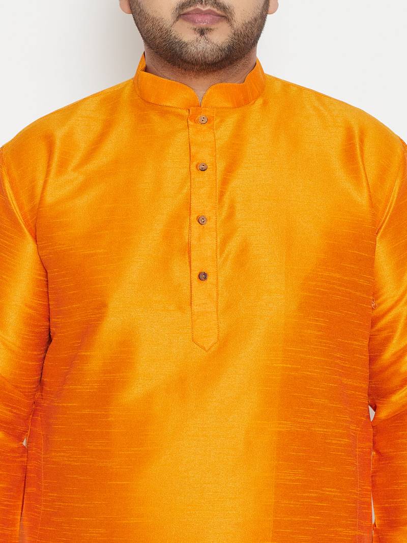 Men's orange silk blend kurta pyjama set