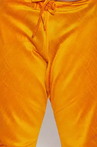Men's orange silk blend kurta pyjama set