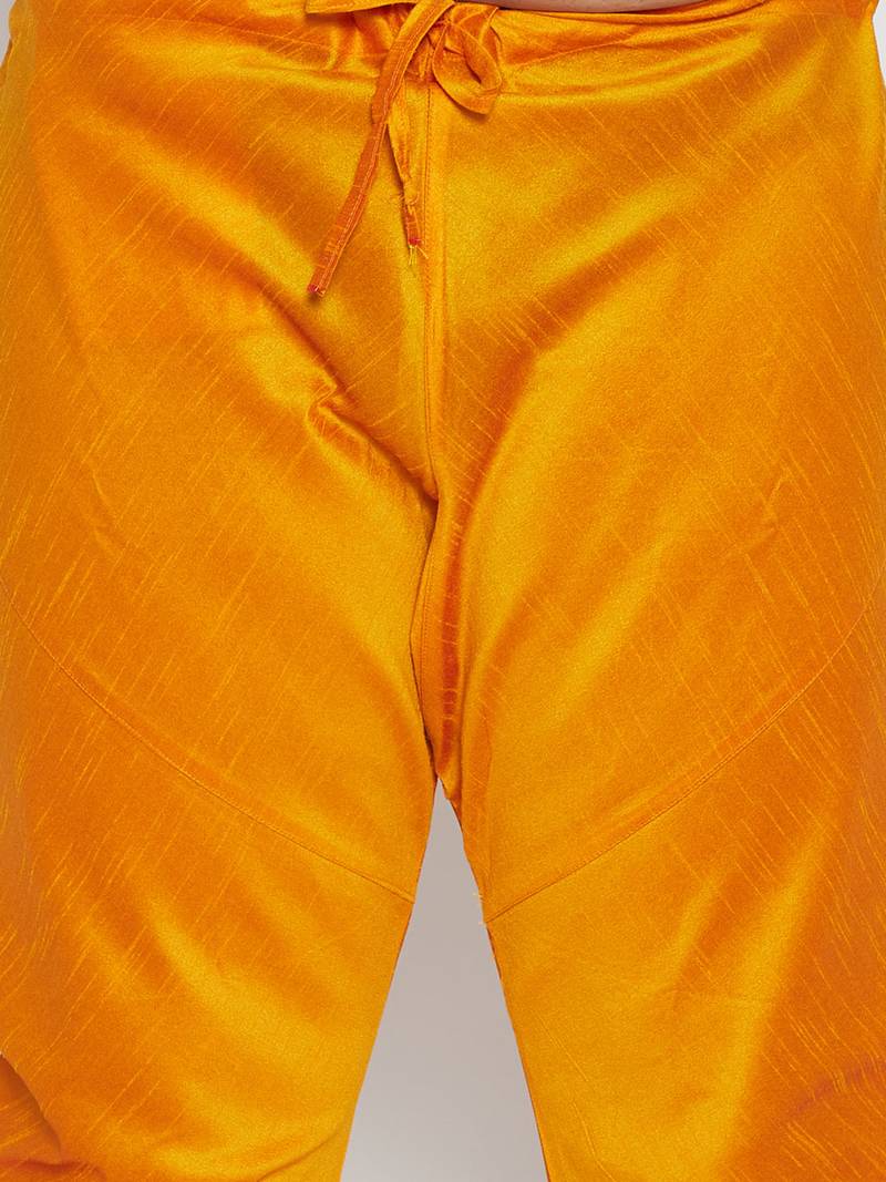Men's orange silk blend kurta pyjama set