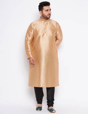 Men's rose gold silk blend kurta pyjama set 1