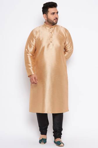 Men's rose gold silk blend kurta pyjama set