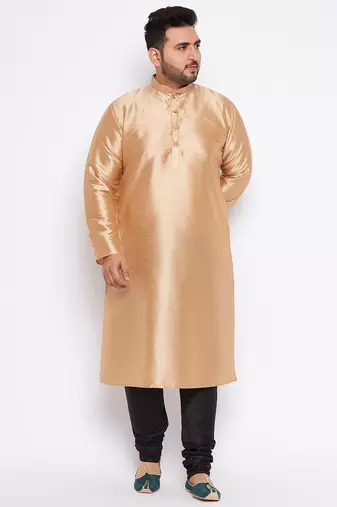 Men's rose gold silk blend kurta pyjama set