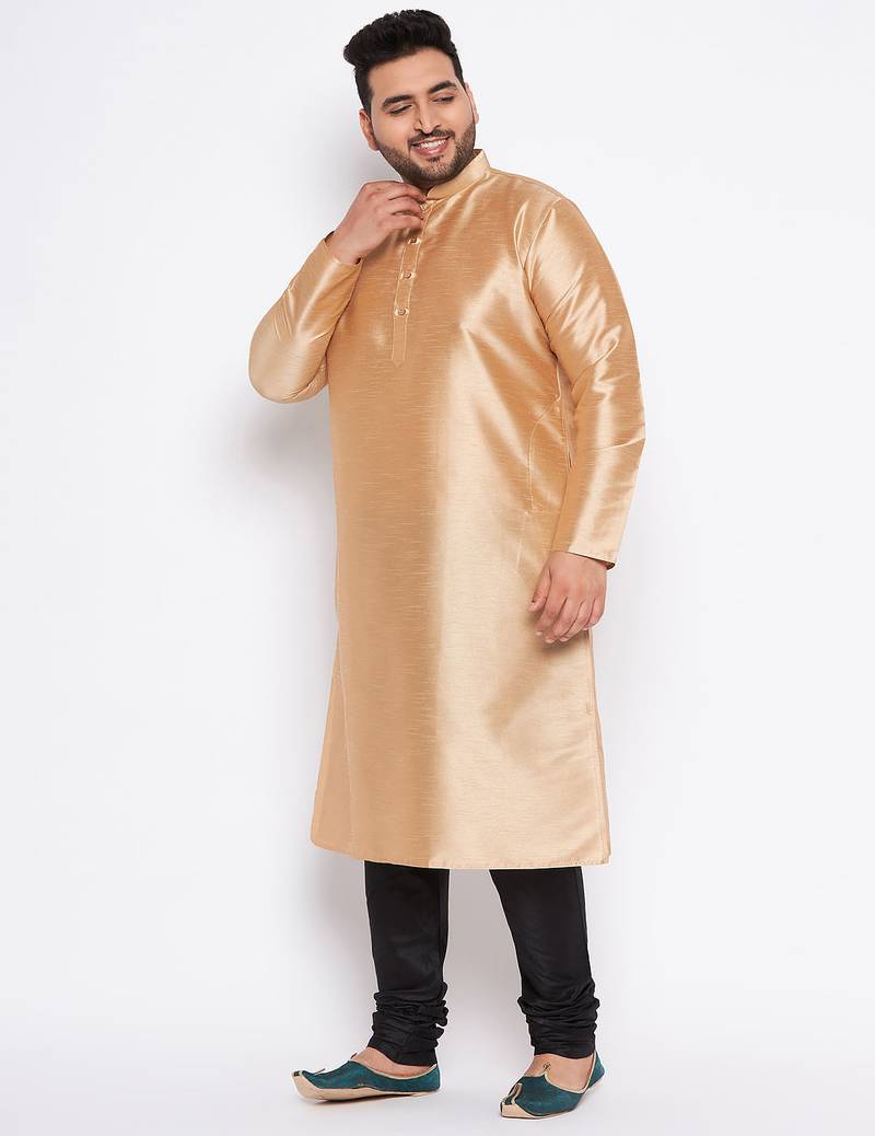 Men's rose gold silk blend kurta pyjama set