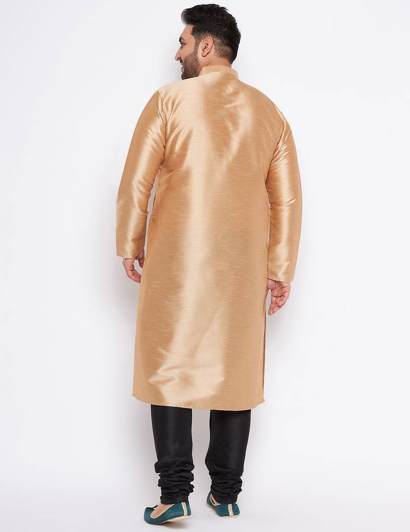 Men's rose gold silk blend kurta pyjama set