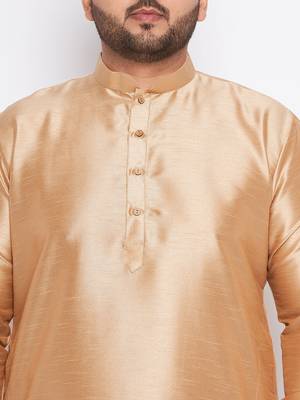 Men's rose gold silk blend kurta pyjama set 4