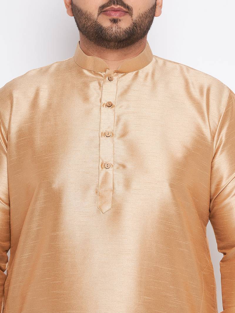 Men's rose gold silk blend kurta pyjama set